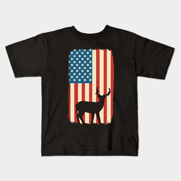 American Flag Patriotic Deer Hunter Archer Patriot Kids T-Shirt by amango